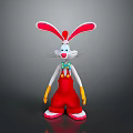 Cartoon Rabbit Character With Pink Ears Red Overalls Yellow Gloves And Blue Bow Tie