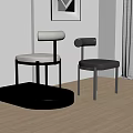 Modern Minimalist Dining Chairs With Gray Fabric And Black Leather Seats On Metal Legs