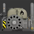 Heavy Duty Mechanical Equipment With Metal Casing Flame Logo Exhaust Pipes And Gear Components