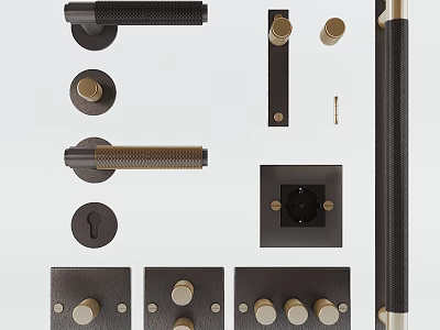 Various Modern Door Handles With Metal Finishes Knobs And Lock Components 3d model