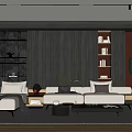 Modern Living Room Interior With White Sofa Coffee Table Bookshelves And Green Plants