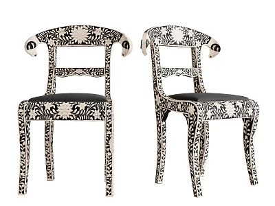 Elegant Carved Dining Chairs With Intricate Patterns Curved Armrests And Decorative Wooden Frame 3d model