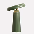 Two Green Table Lamps With Different Heights Round Tops And Gold Accent Details