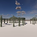 Green Gazebo 3D Models With Multiple Structures On White Ground Under Blue Sky 3d model