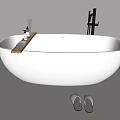 Stylish Freestanding White Bathtub with Bath Products Slippers and Modern Faucet Design
