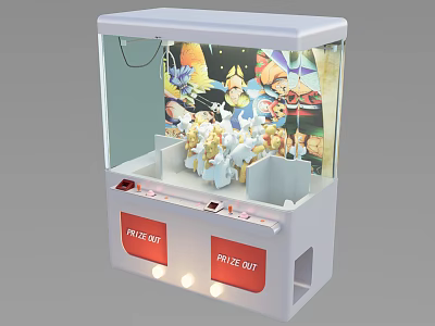 Colorful Amusement Claw Machine With Transparent Cabinet Plush Toys Prize Outlet And Control Buttons 3d model
