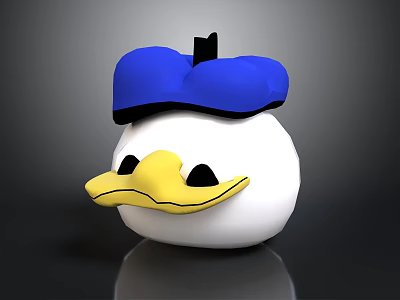 Cute White Cartoon Duck Figure Wearing Blue Hat With Yellow Beak 3d model
