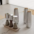 Stainless Steel Pepper Grinders With Wooden Base And Various Peppercorns