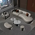 Modern White Curved Sofa and Round Coffee Table Set with Colorful Pillows in Modern Living Room