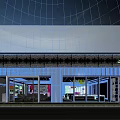 Modern Shopping Mall Store Exterior With Large Glass Windows Green Trees And People Walking By