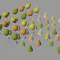 Cartoon Scene With Colorful Trees In Various Shapes And Brown Trunks