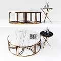 Elegant Round Coffee Table With White Marble Top And Gold Metal Frame Design
