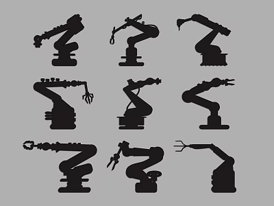 Different Robotic Arm Silhouettes With Various Industrial Poses And Designs 3d model
