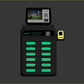 Black Electronic Terminal With Green Illuminated Buttons Yellow Slot And Screen
