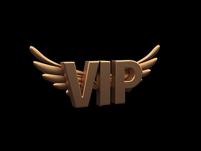3D VIP Text Design With Golden Wings On Black Background 3d model