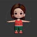 Cute Cartoon Girl Character In Watermelon Shirt Green Striped Shorts And Red Sandals 3D Render 3d model