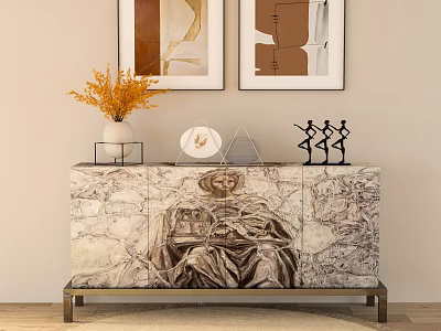 Elegant Sideboard With Marble Texture Surface And Decorative Items For Entryway 3d model