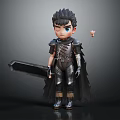 Cartoon Armored Character Holding Large Sword With Small Companion Creature