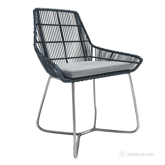 Sturdy Modern Rattan Outdoor Chair With Gray Cushion And Metal Frame 3d model 