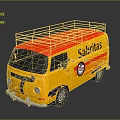 Vintage Yellow Bus With Red Roof And Metal Rack