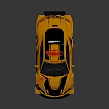 Yellow Modified Race Car With Black Stripes Rear Spoiler And Decals