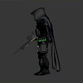 Detailed 3D Character Model With Hooded Cloak Dual Weapons And Glowing Green Base