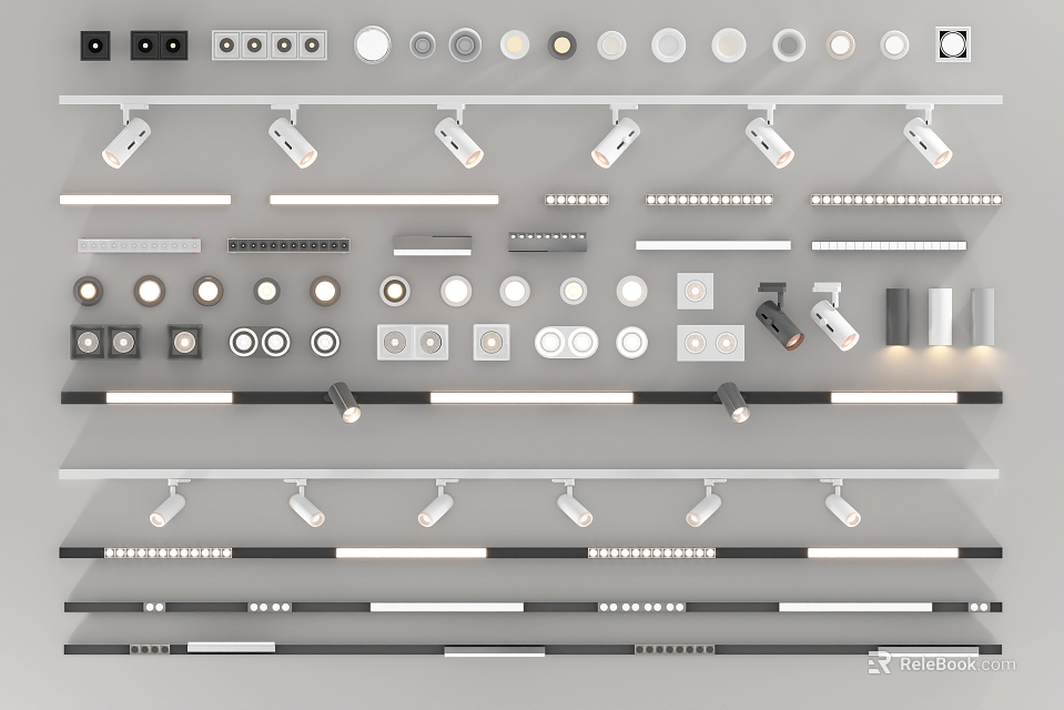 Lighting Combinations With Spotlights Track Lights Downlights And Strip Lights For Home Interior Design 3d model 