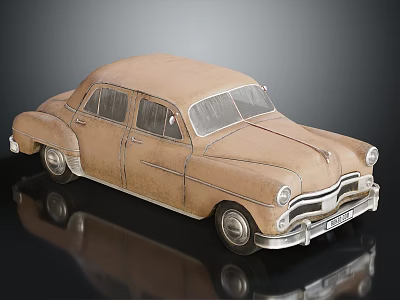 Vintage Brown Classic Car Model With Textured Surface On Black Reflective 3d model