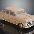 Vintage Brown Classic Car Model With Textured Surface On Black Reflective 3d model