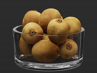 Transparent Glass Bowl Filled With Fresh Ripe Kiwis On Dark Background 3d model