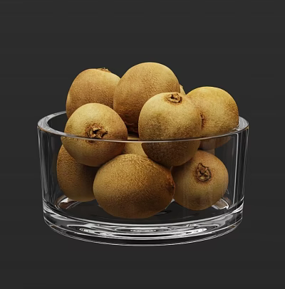 Transparent Glass Bowl Filled With Fresh Ripe Kiwis On Dark Background 3d model