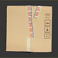 Cardboard Carton Box With Sealing Tape And Printed Labels On Surface