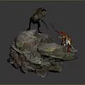 Two Realistic Vibrant Dinosaur Models Standing On Rocky Formation Display Scene