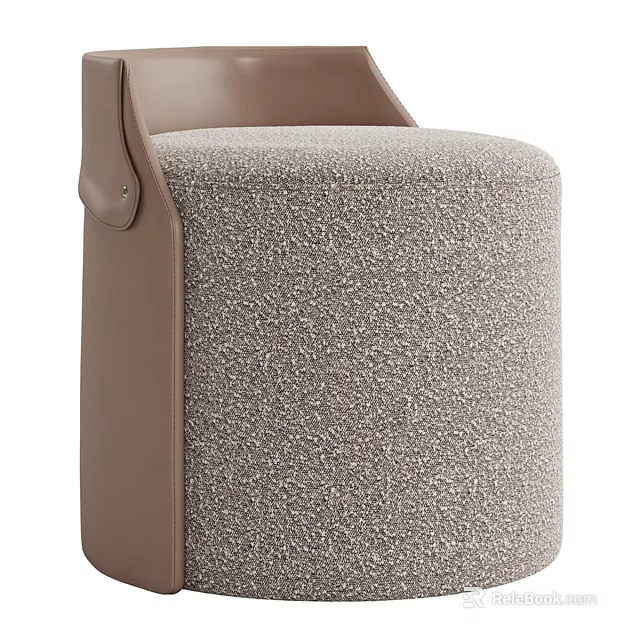 Modern Boucle Fabric Upholstered Sofa Stool With Delicate Leather Accent For Elegant Cozy Home Spaces 3d model 