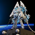 White Blue Mecha Figure With Space Earth Background And Armor Weapon Design