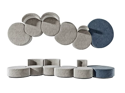 Irregular Modular Round Sofa with Light Gray and Dark Blue Upholstery for Living Room Decor 3d model