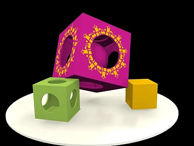 Colorful Photo Spot With Purple Cube Yellow Patterns Green Yellow Cubes On White Circular Platform 3d model