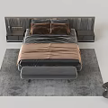 Modern Double Bed With Upholstered Headboard Brown Pillows Gray Bedding Bedside Tables And Rug
