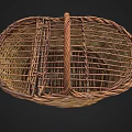 Handwoven Wicker Basket With Lid And Brown Beige Handle Design