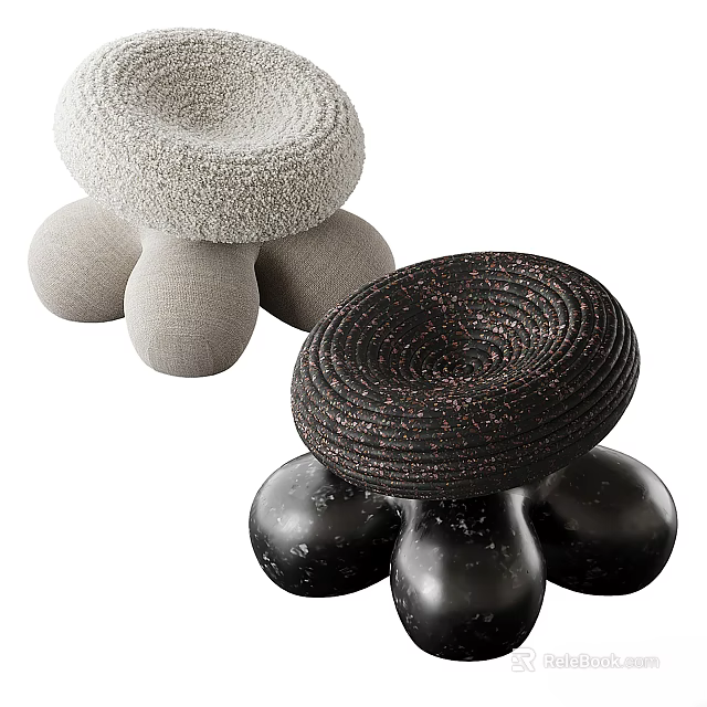 Light Gray and Dark Black Modern Accent Chairs with Plush Textured Fabric Unique Round Base 3d model 