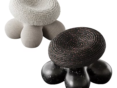 Light Gray and Dark Black Modern Accent Chairs with Plush Textured Fabric Unique Round Base 3d model