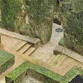 Lush Green Park Landscape With Maze Pathway Stone Steps And Paved Ground