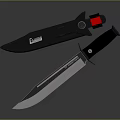 Tactical Combat Knives With Black Handle Shiny Metal Blade Sheath Red Accent Unsheathed And Sheathed