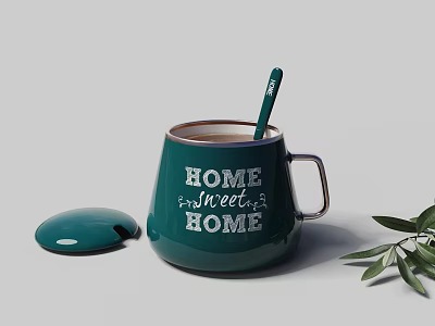 Home Sweet Home Themed Green Dinnerware Set with Mug Lid Spoon and Olive Branch 3d model Home Sweet Home Themed Green Dinnerware Set with Mug Lid Spoon and Olive Branch 3d model