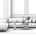 Elegant Modern Sectional Sofa With Beige Brown Upholstery And Marble Wall 3d model