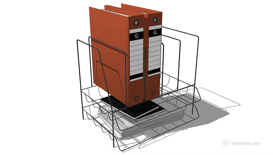 Two Brown Office Folders Organized On Metal File Rack With Storage Function 3d model 