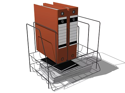 Two Brown Office Folders Organized On Metal File Rack With Storage Function 3d model
