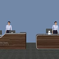 Elegant Modern Reception Desk With Marble Top Wooden Frame And Potted Plant
