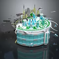 Futuristic Tech City Model With Green Spaces Flying Vehicles And Circular Architecture