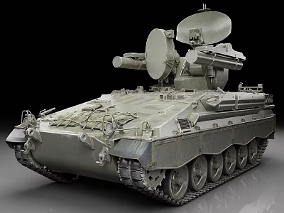 Armored Military Tank With Radar Antenna Tracked Chassis And Weapon System 3d model